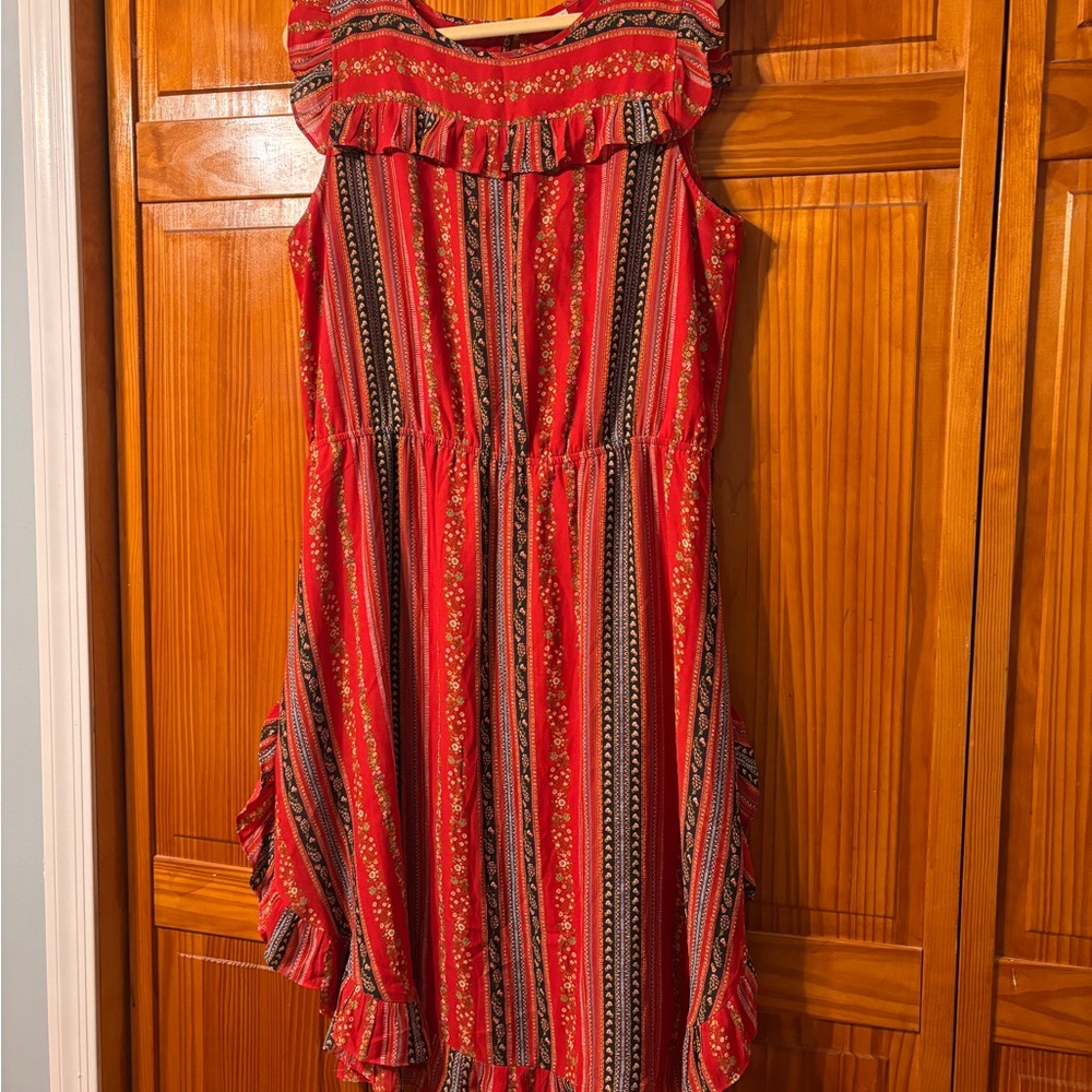 Ann Taylor Loft Red Fair Isle Floral Blouson dress